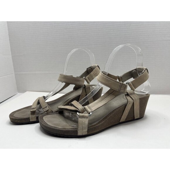 Teva Ysidro Universal Leather Wedge Sandal Taupe Cork COmfort‎ Shoe Size 9 - Picture 1 of 8